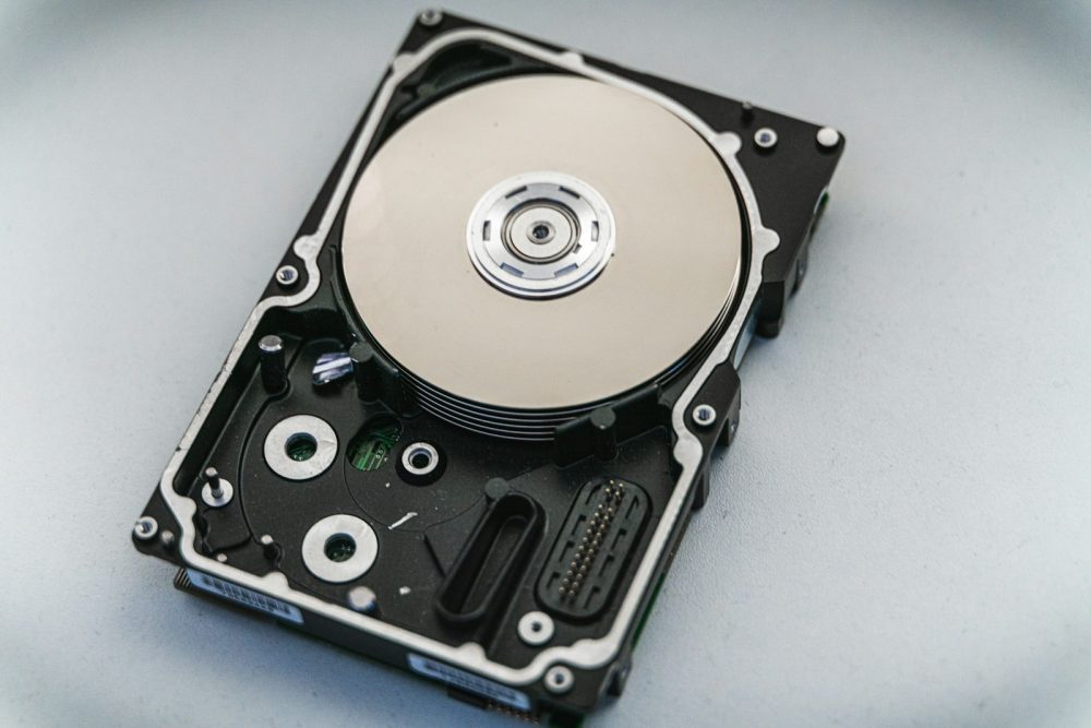 The inside of a hard disk drive